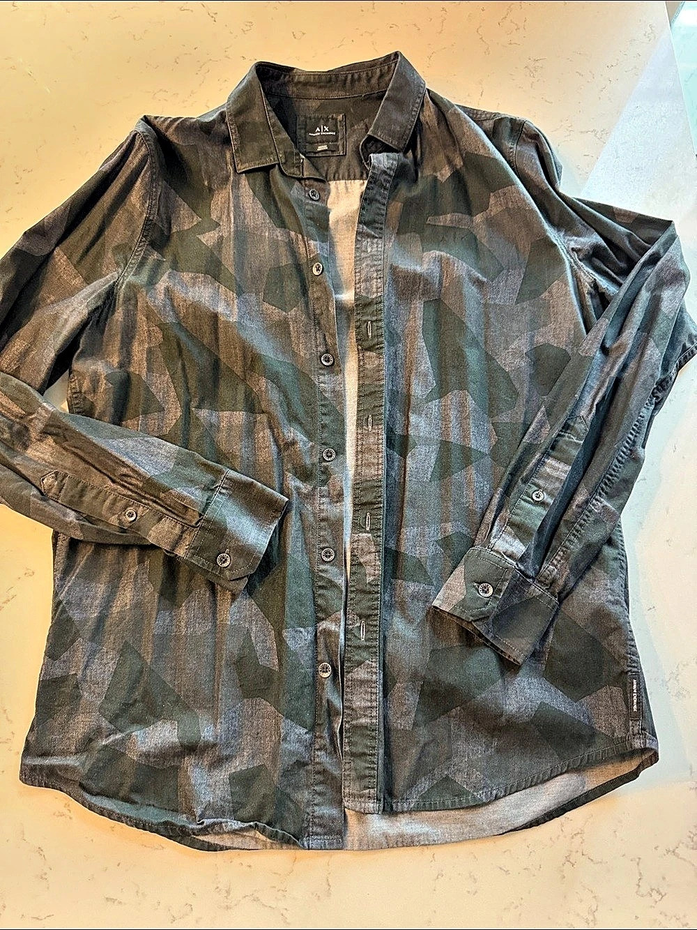 Armani Exchange Men's Geometric Button-Up Shirt in Green & Black